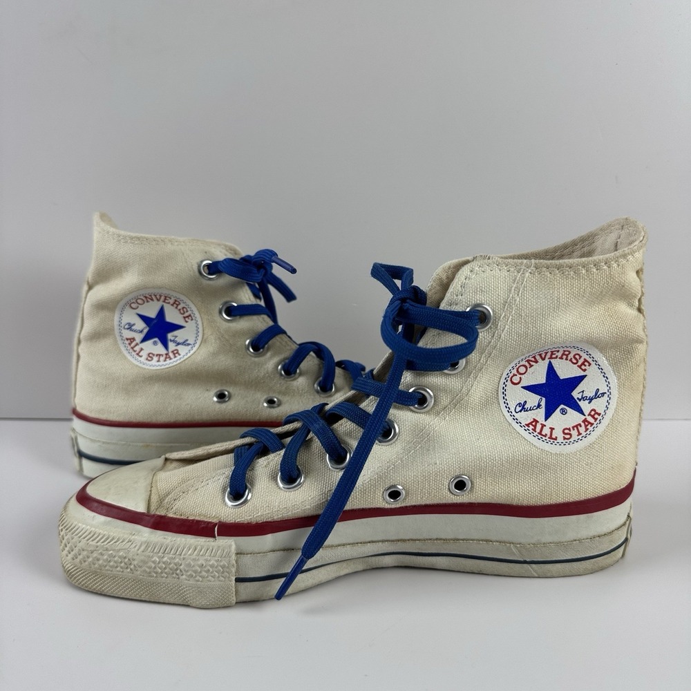 Vintage Converse All Star Chuck Taylor 80s Made in USA White Red Mens 4 Women 6